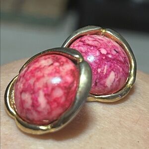 RHODOCHROSITE Gemstone, Self Worth, Happiness Large Gold-Plated Stud